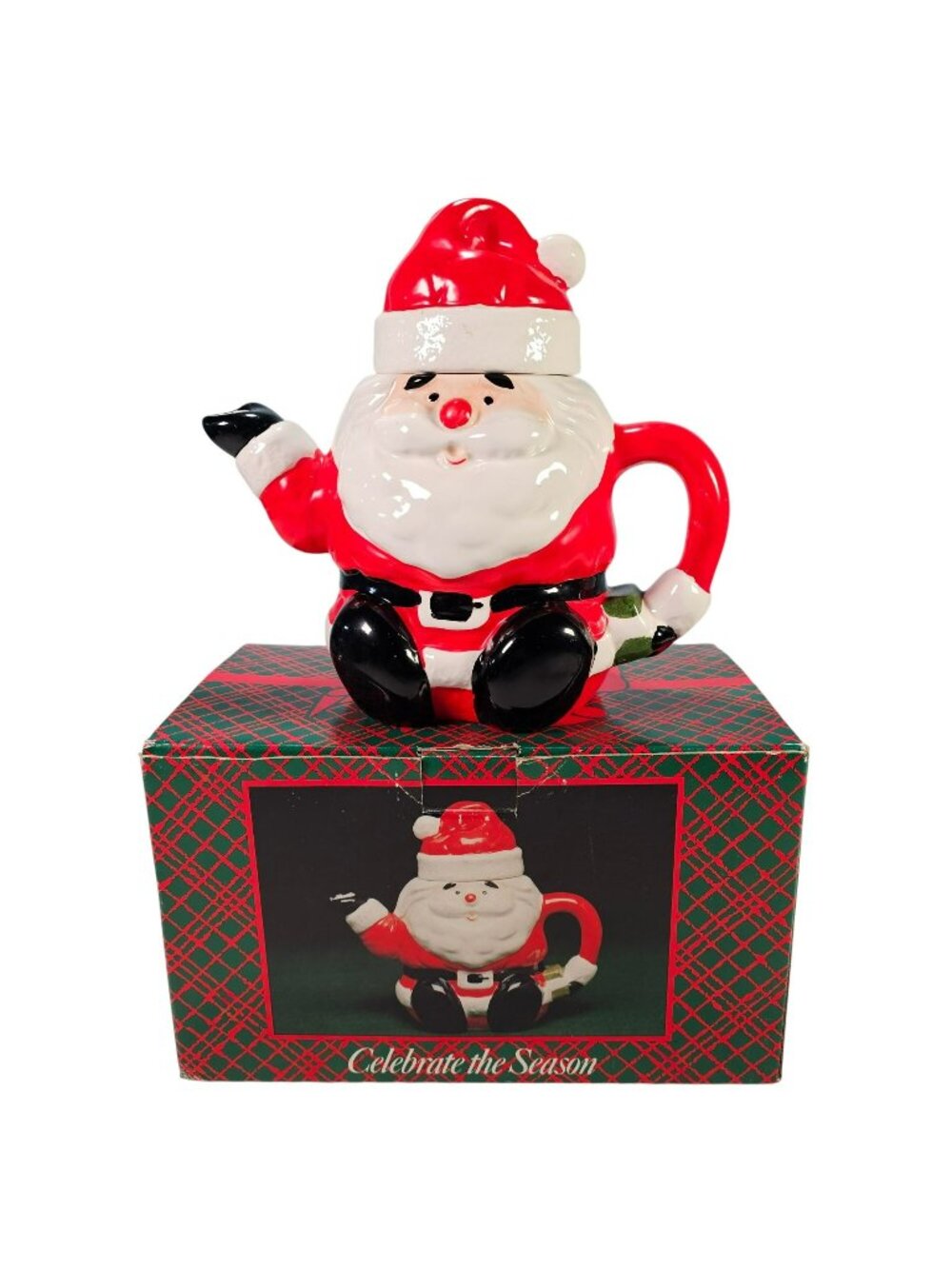 Santa Claus 8" Ceramic 6-Cup Teapot Hand-Painted Holiday Christmas Decor w/ Box